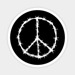 Barbed Wire Peace Sign (white print) Magnet